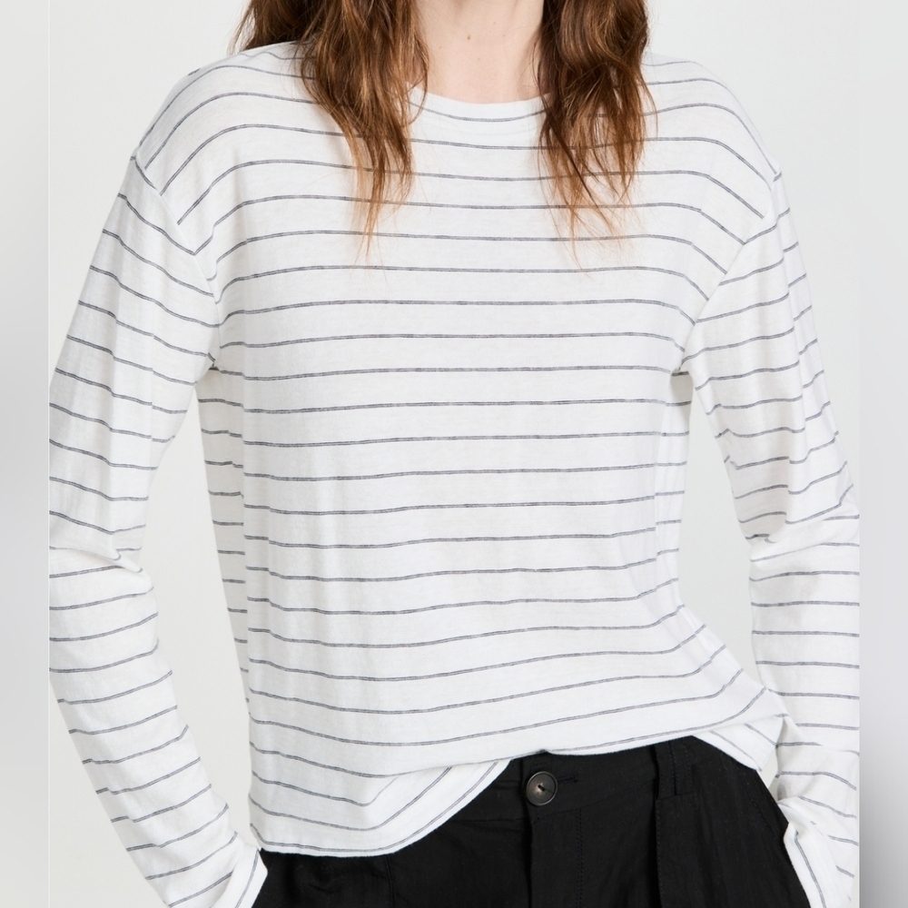 UNTUCKit Leoville Black & White Striped 100% COTTON Long Sleeve Tee Shirt Womens